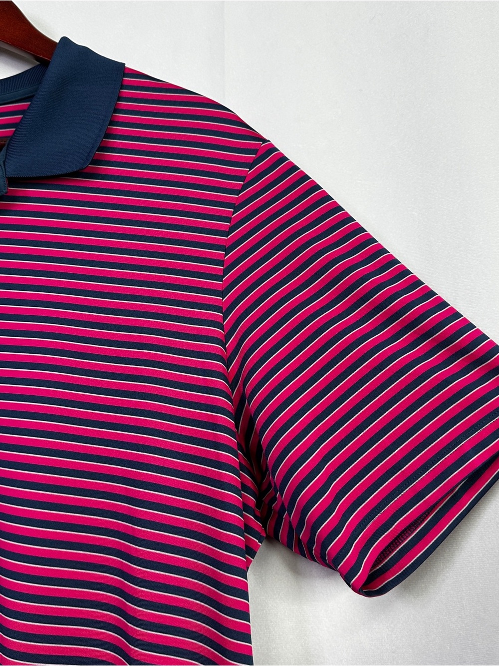 Adidas Striped Polo Men’s Golf Pink Short Sleeve Athletic Lightweight XL Shirt - Picture 5 of 8